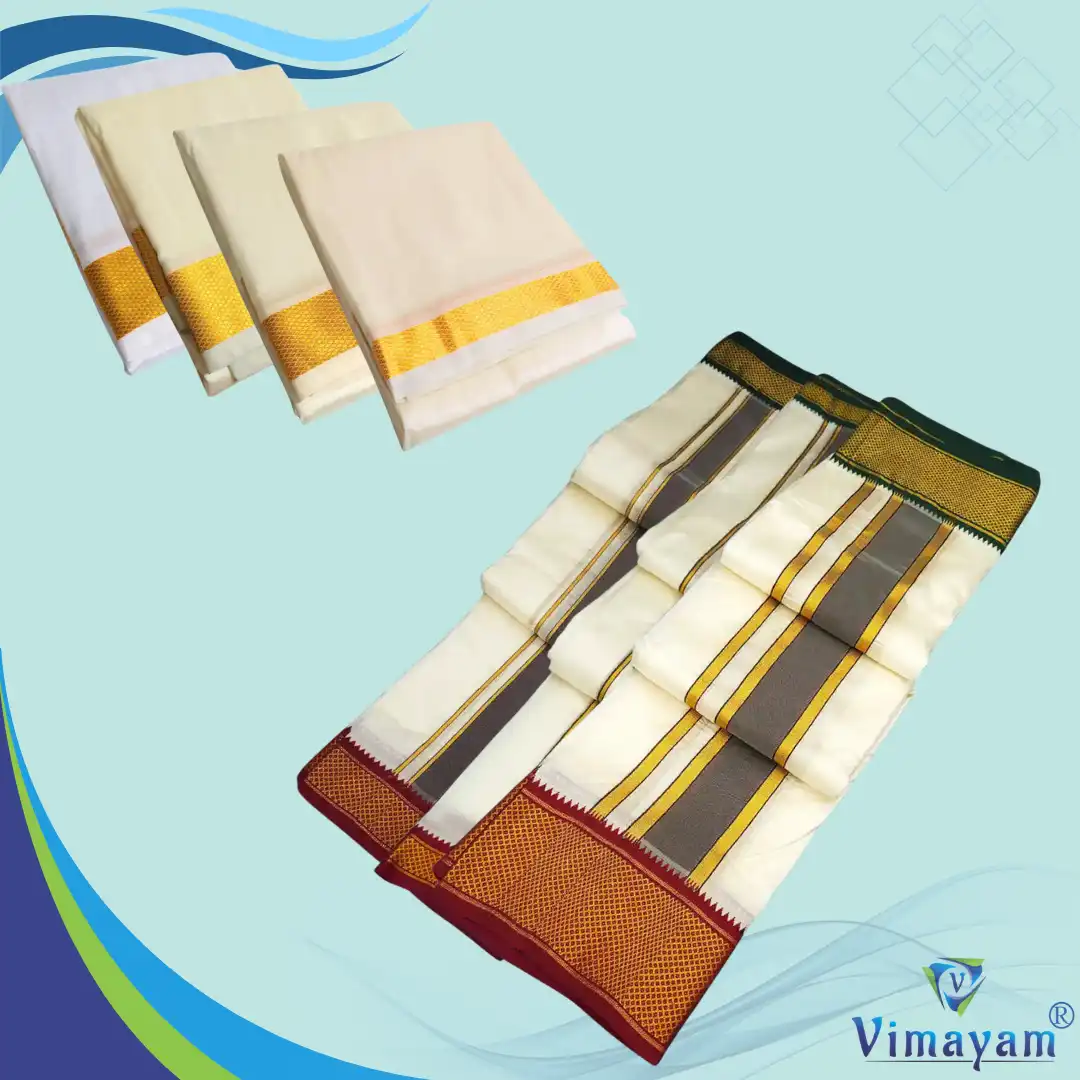 ZARI AND MAYILKAN SEMI SILKDHOTIES – SILK DHOTIES | Vimayam Dhoties